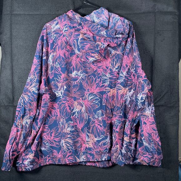 Active Zone Women Jacket Blue Pink Floral Full Zip Hooded Lightweight Stretch 2X - Picture 9 of 12